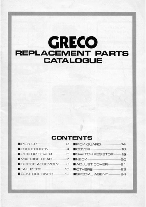 Greco Catálogo de guitarras 1980 Replacement Parts - Greco guitar catalog 1980 Rplacement Parts