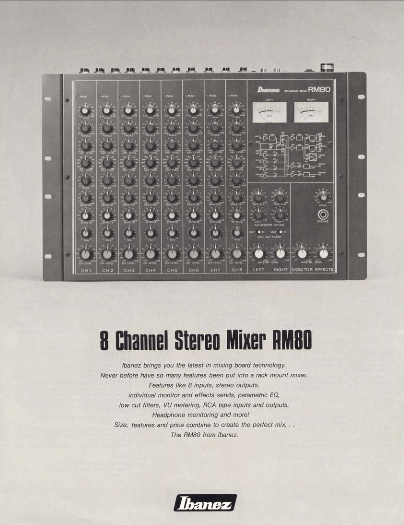 Ibanez Guitars Catalogue 1983 Channel Stereo Mixer RM80 / Ibanez Catálogo 1983 Channel Stereo Mixer RM80