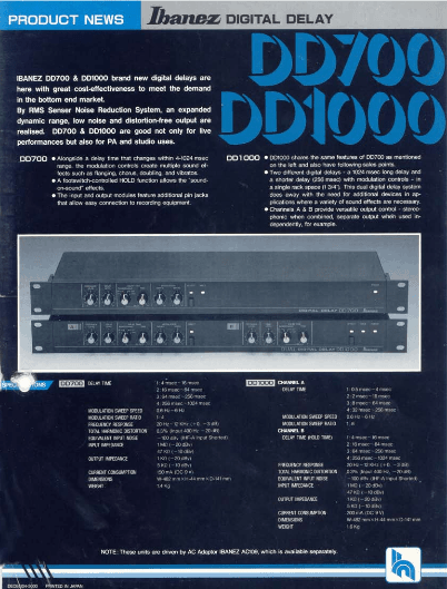 Ibanez Guitars Catalogue 1985 Product News DD700-D1000 / Ibanez Catálogo 1985 Product News DD700-D1000