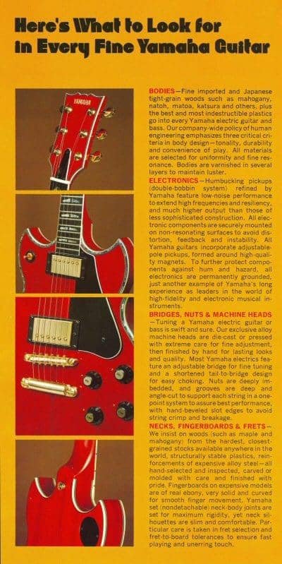 Yamaha Catálogo 1974 Electric Guitars Brochure