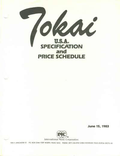 Tokai 1983 Pricelist | Vintage Japan Guitars