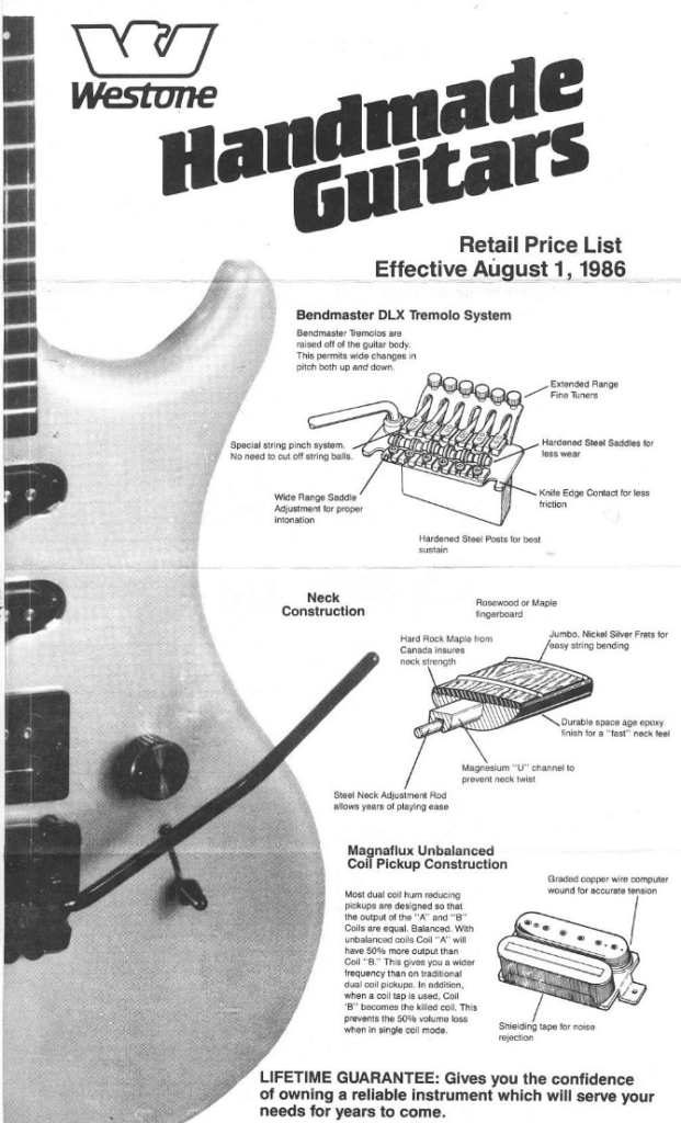 Westone 1986 US August 1st Pricelist | Vintage Japan Guitars
