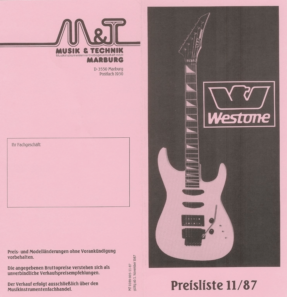 Westone 1987 German November Pricelist - Vintage Japan Guitars